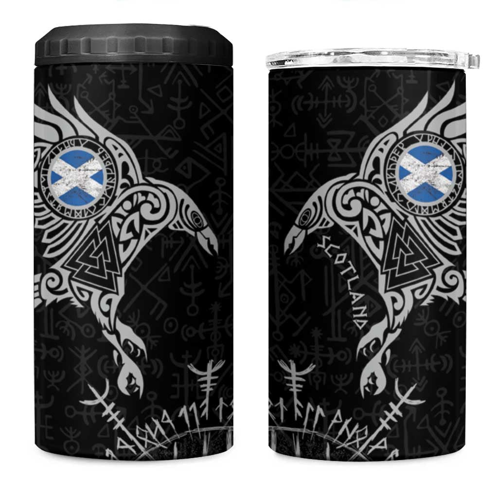 Scotland Viking Ravens 4 in 1 Can Cooler Tumbler Vegvisir Runes Pattern - Wonder Print Shop