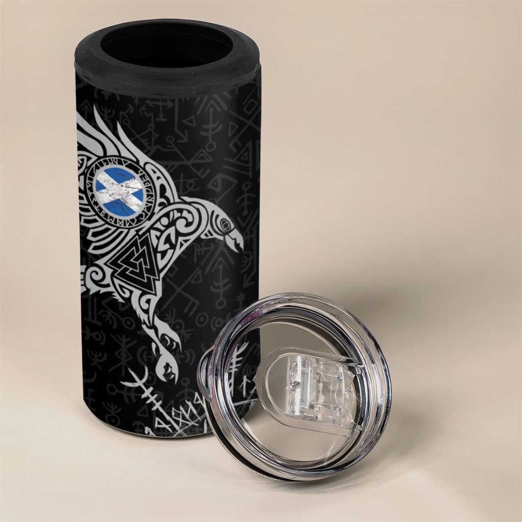 Scotland Viking Ravens 4 in 1 Can Cooler Tumbler Vegvisir Runes Pattern - Wonder Print Shop