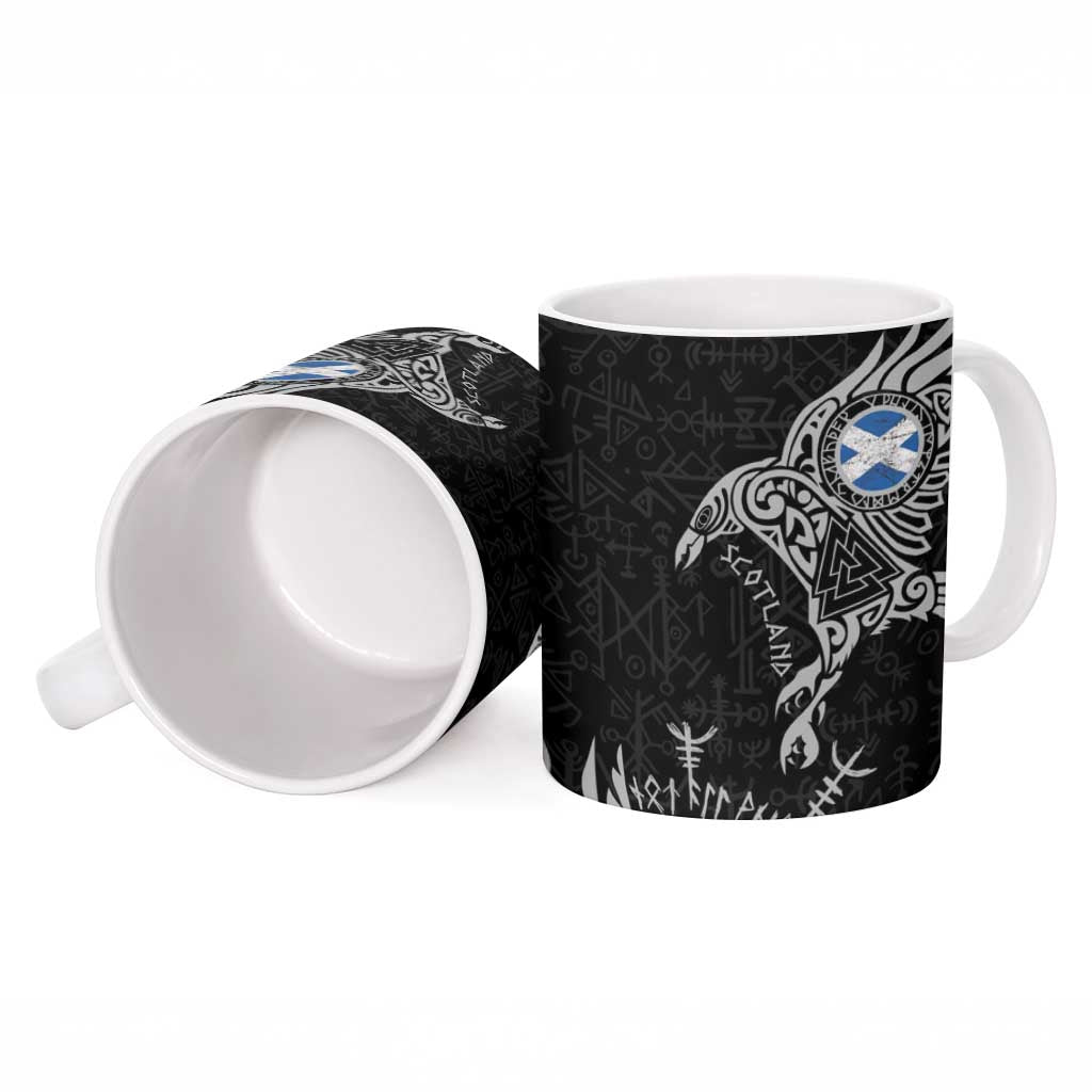 Scotland Viking Ravens Ceramic Mug Vegvisir Runes Pattern - Wonder Print Shop