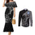 Scotland Viking Ravens Couples Matching Mermaid Dress and Long Sleeve Button Shirt Vegvisir Runes Pattern - Wonder Print Shop