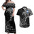 Scotland Viking Ravens Couples Matching Off Shoulder Maxi Dress and Hawaiian Shirt Vegvisir Runes Pattern - Wonder Print Shop