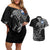 Scotland Viking Ravens Couples Matching Off Shoulder Short Dress and Hawaiian Shirt Vegvisir Runes Pattern - Wonder Print Shop
