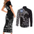 Scotland Viking Ravens Couples Matching Short Sleeve Bodycon Dress and Long Sleeve Button Shirt Vegvisir Runes Pattern - Wonder Print Shop