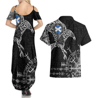 Scotland Viking Ravens Couples Matching Summer Maxi Dress and Hawaiian Shirt Vegvisir Runes Pattern - Wonder Print Shop