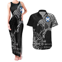 Scotland Viking Ravens Couples Matching Tank Maxi Dress and Hawaiian Shirt Vegvisir Runes Pattern - Wonder Print Shop