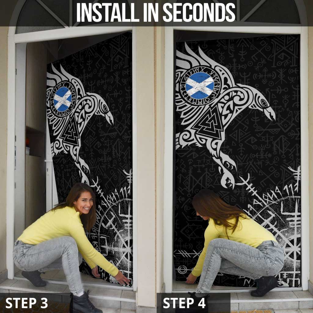Scotland Viking Ravens Door Cover Vegvisir Runes Pattern - Wonder Print Shop