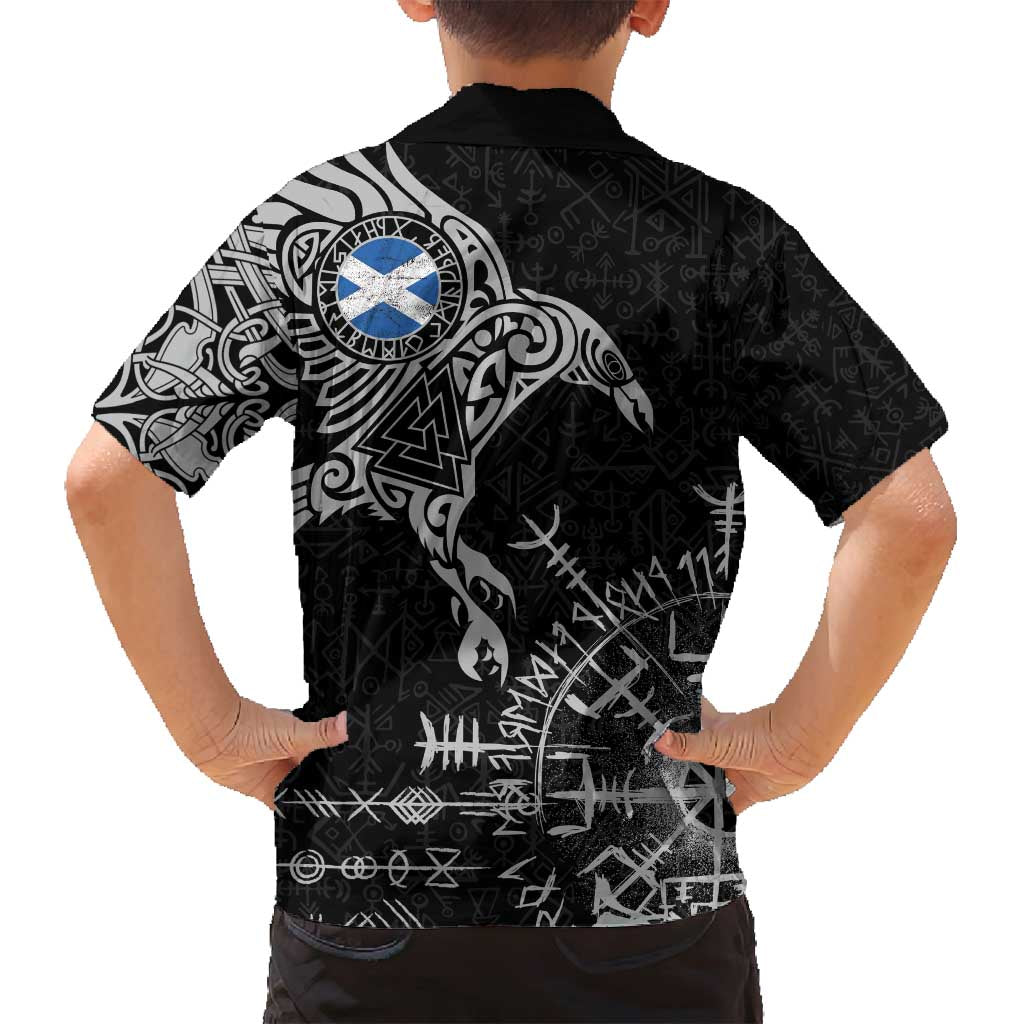 Scotland Viking Ravens Family Matching Long Sleeve Bodycon Dress and Hawaiian Shirt Vegvisir Runes Pattern - Wonder Print Shop