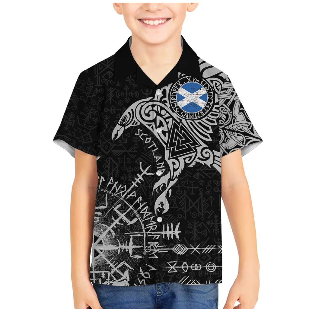Scotland Viking Ravens Family Matching Mermaid Dress and Hawaiian Shirt Vegvisir Runes Pattern - Wonder Print Shop