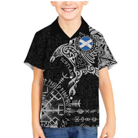 Scotland Viking Ravens Family Matching Mermaid Dress and Hawaiian Shirt Vegvisir Runes Pattern - Wonder Print Shop
