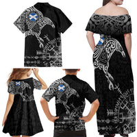 Scotland Viking Ravens Family Matching Off Shoulder Maxi Dress and Hawaiian Shirt Vegvisir Runes Pattern - Wonder Print Shop