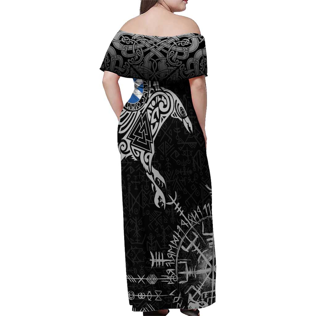 Scotland Viking Ravens Family Matching Off Shoulder Maxi Dress and Hawaiian Shirt Vegvisir Runes Pattern - Wonder Print Shop