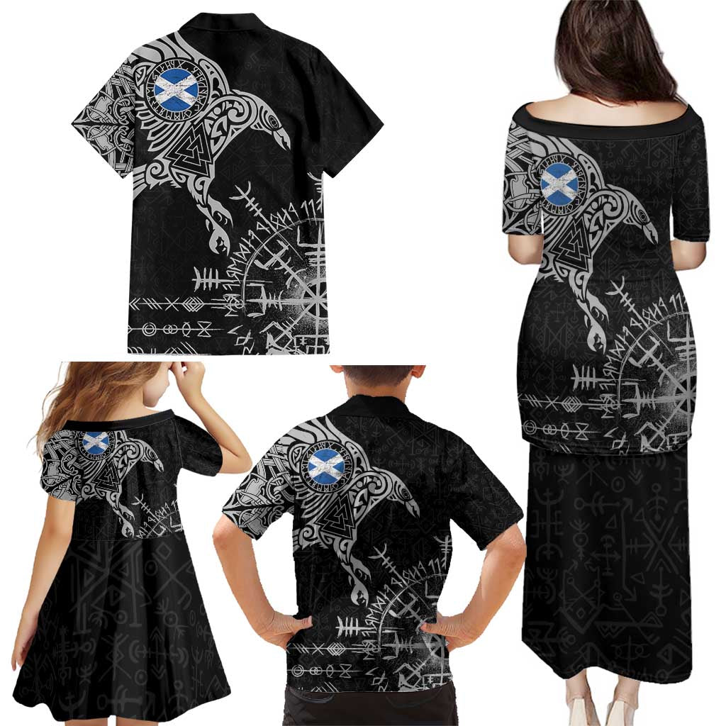 Scotland Viking Ravens Family Matching Puletasi and Hawaiian Shirt Vegvisir Runes Pattern - Wonder Print Shop