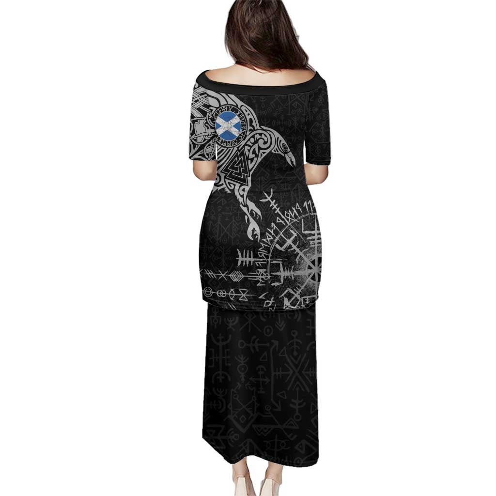 Scotland Viking Ravens Family Matching Puletasi and Hawaiian Shirt Vegvisir Runes Pattern - Wonder Print Shop