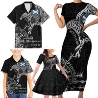 Scotland Viking Ravens Family Matching Short Sleeve Bodycon Dress and Hawaiian Shirt Vegvisir Runes Pattern - Wonder Print Shop