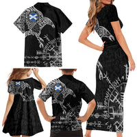 Scotland Viking Ravens Family Matching Short Sleeve Bodycon Dress and Hawaiian Shirt Vegvisir Runes Pattern - Wonder Print Shop