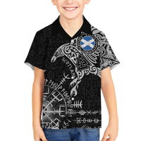 Scotland Viking Ravens Family Matching Short Sleeve Bodycon Dress and Hawaiian Shirt Vegvisir Runes Pattern - Wonder Print Shop