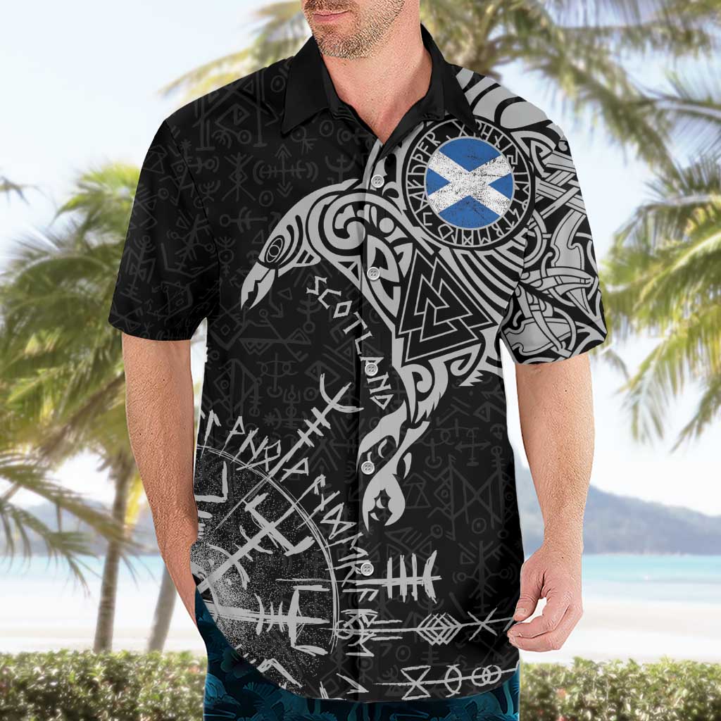Scotland Viking Ravens Hawaiian Shirt Vegvisir Runes Pattern - Wonder Print Shop