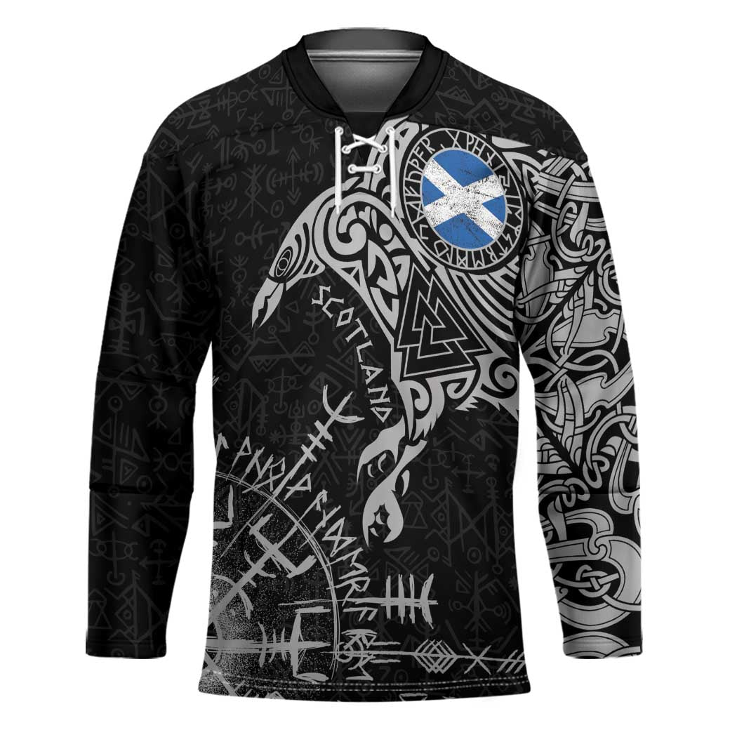Scotland Viking Ravens Hockey Jersey Vegvisir Runes Pattern - Wonder Print Shop