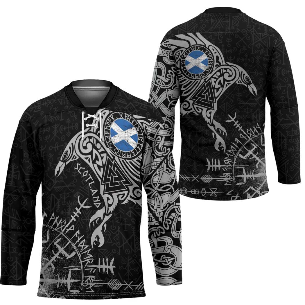 Scotland Viking Ravens Hockey Jersey Vegvisir Runes Pattern - Wonder Print Shop