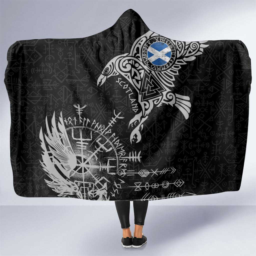 Scotland Viking Ravens Hooded Blanket Vegvisir Runes Pattern - Wonder Print Shop