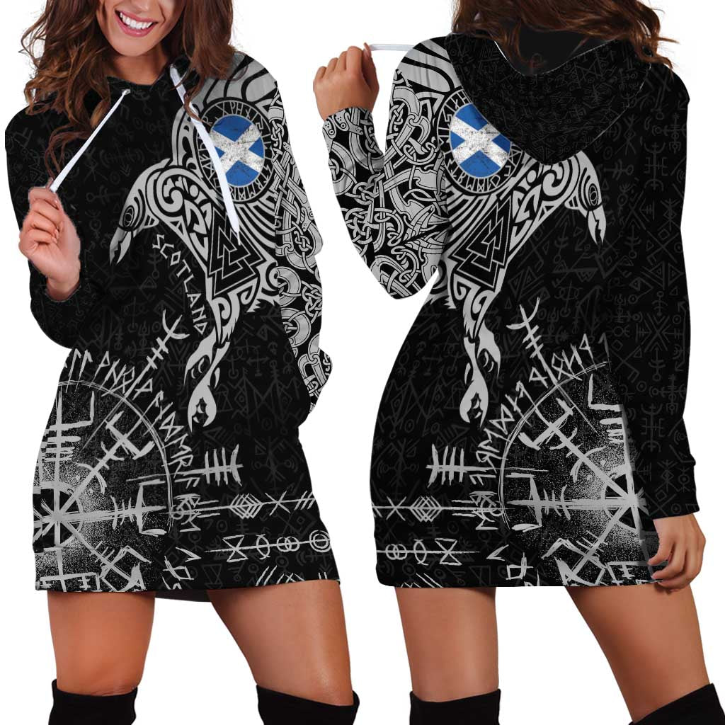 Scotland Viking Ravens Hoodie Dress Vegvisir Runes Pattern - Wonder Print Shop