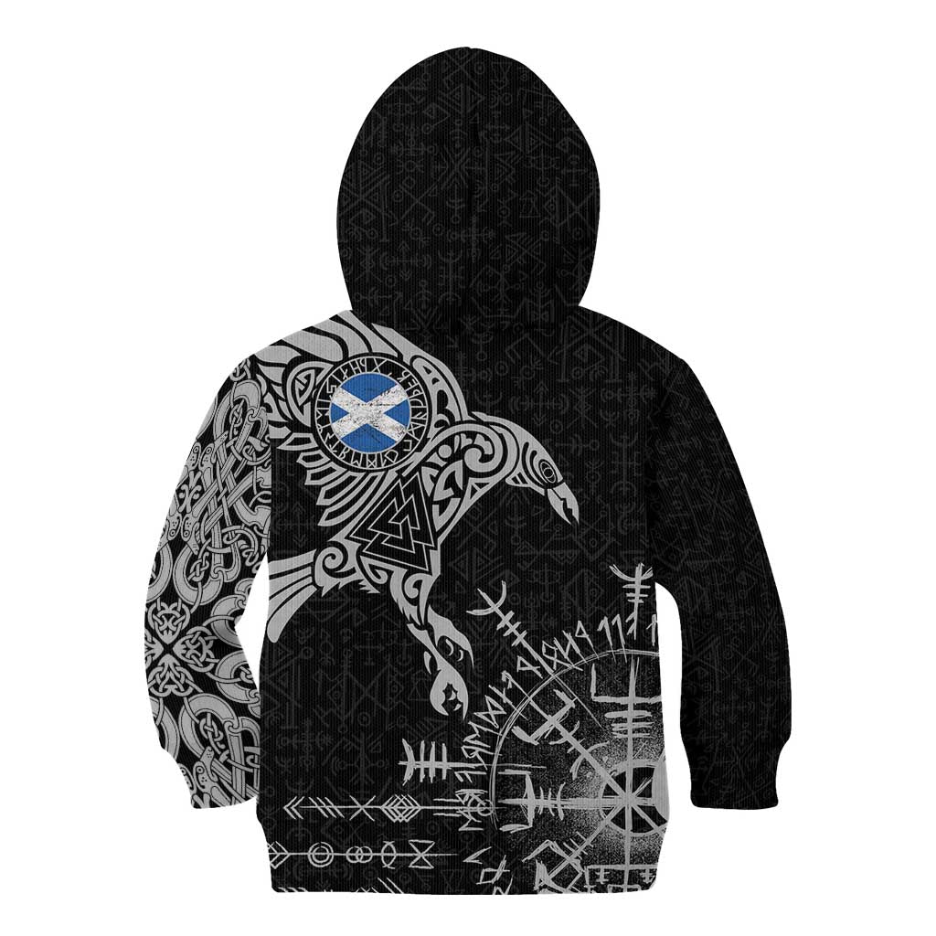 Scotland Viking Ravens Kid Hoodie Vegvisir Runes Pattern - Wonder Print Shop