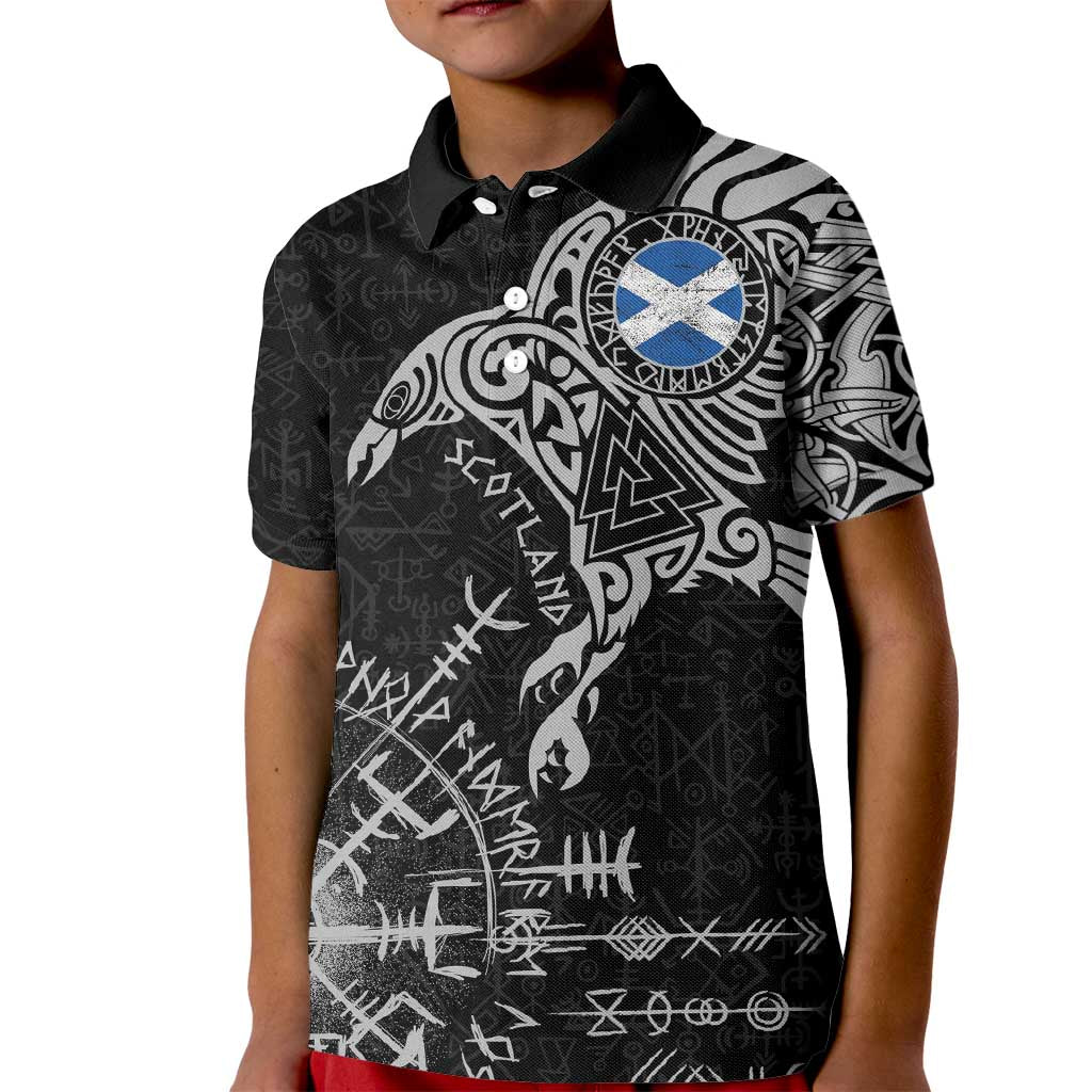 Scotland Viking Ravens Kid Polo Shirt Vegvisir Runes Pattern - Wonder Print Shop