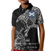 Scotland Viking Ravens Kid Polo Shirt Vegvisir Runes Pattern - Wonder Print Shop