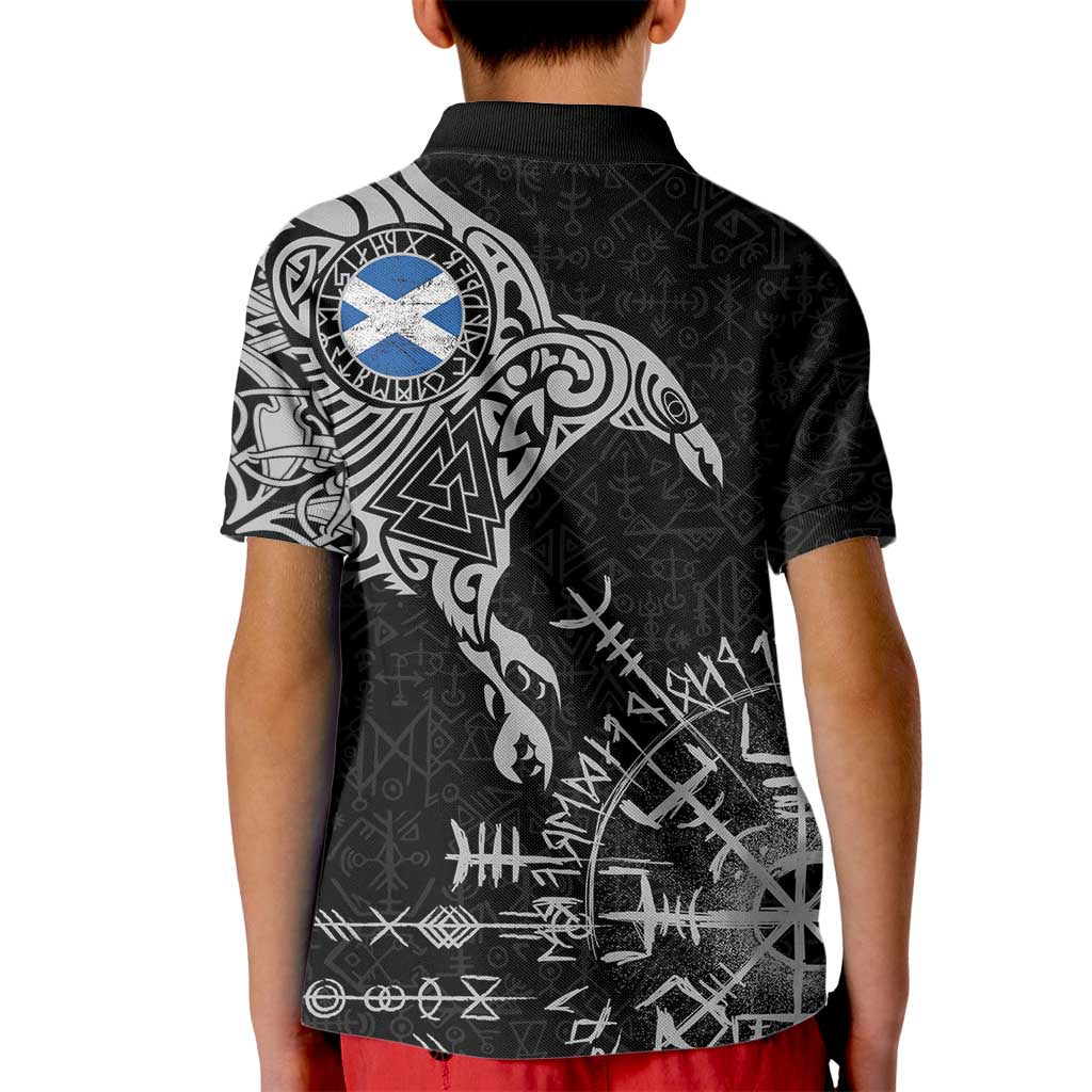 Scotland Viking Ravens Kid Polo Shirt Vegvisir Runes Pattern - Wonder Print Shop