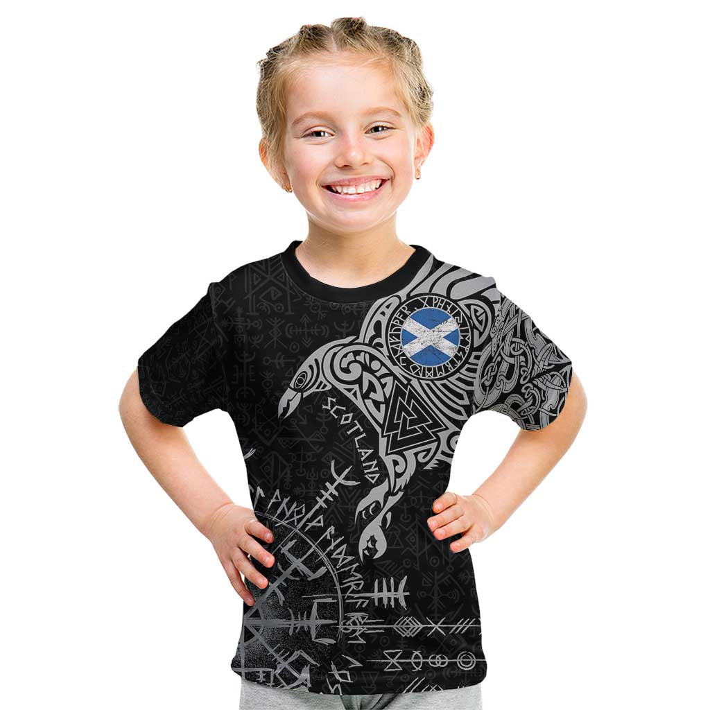 Scotland Viking Ravens Kid T Shirt Vegvisir Runes Pattern - Wonder Print Shop