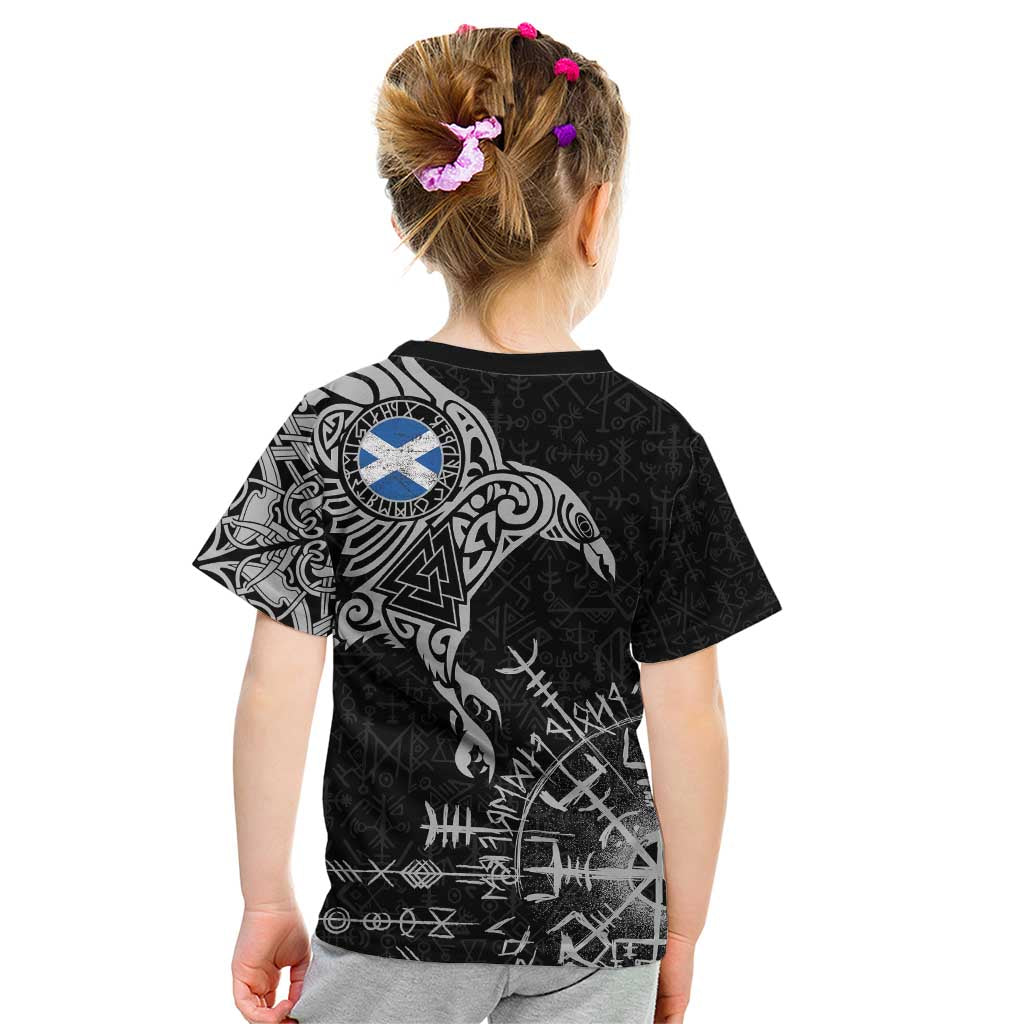 Scotland Viking Ravens Kid T Shirt Vegvisir Runes Pattern - Wonder Print Shop