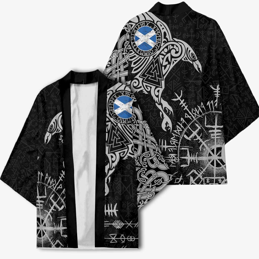 Scotland Viking Ravens Kimono Vegvisir Runes Pattern - Wonder Print Shop