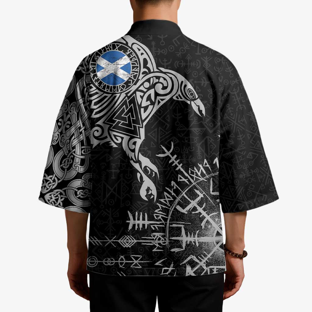 Scotland Viking Ravens Kimono Vegvisir Runes Pattern - Wonder Print Shop