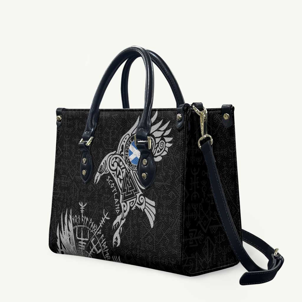 Scotland Viking Ravens Leather Bag Vegvisir Runes Pattern - Wonder Print Shop