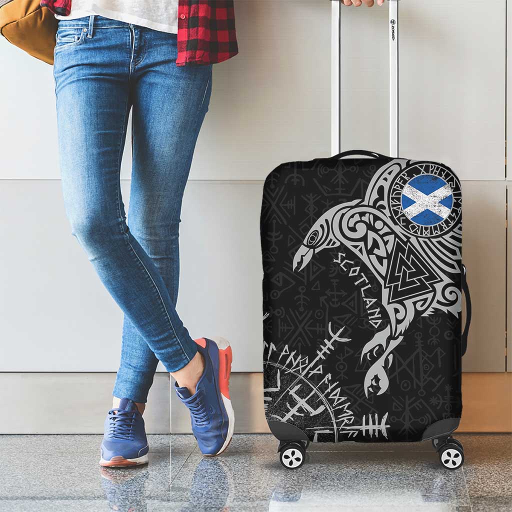 Scotland Viking Ravens Luggage Cover Vegvisir Runes Pattern - Wonder Print Shop