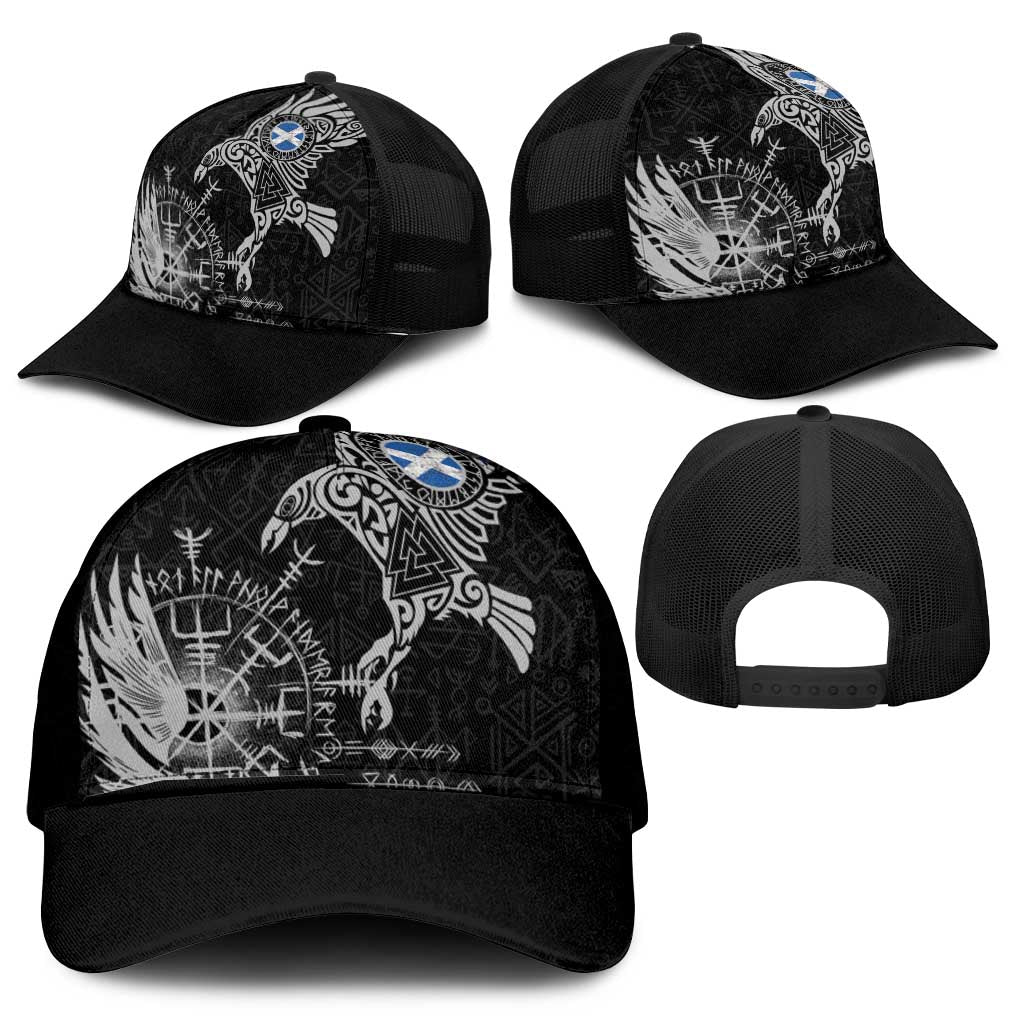 Scotland Viking Ravens Mesh Trucker Cap Vegvisir Runes Pattern - Wonder Print Shop