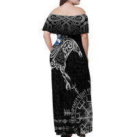 Scotland Viking Ravens Off Shoulder Maxi Dress Vegvisir Runes Pattern - Wonder Print Shop