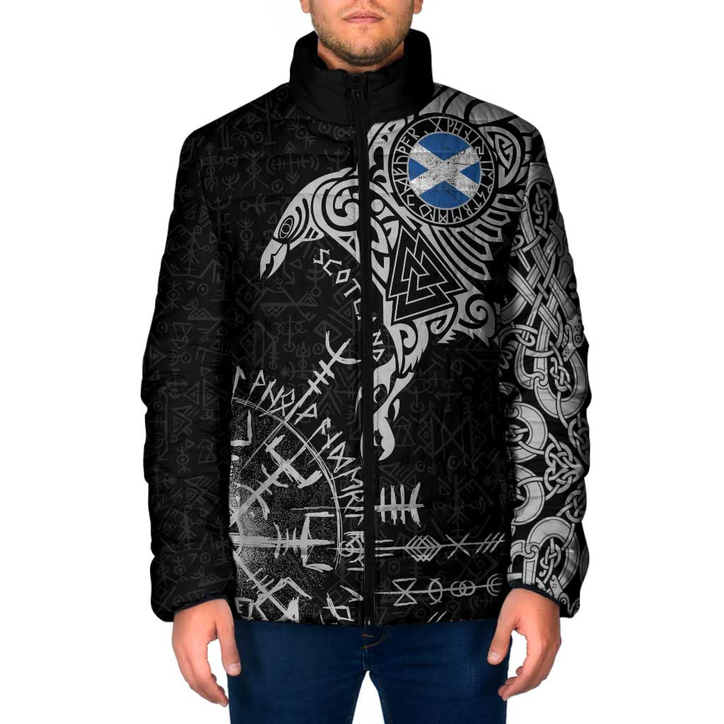 Scotland Viking Ravens Padded Jacket Vegvisir Runes Pattern - Wonder Print Shop