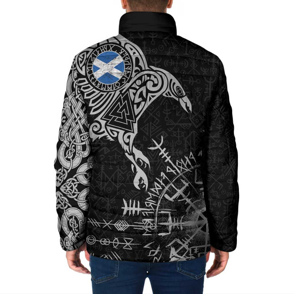 Scotland Viking Ravens Padded Jacket Vegvisir Runes Pattern - Wonder Print Shop