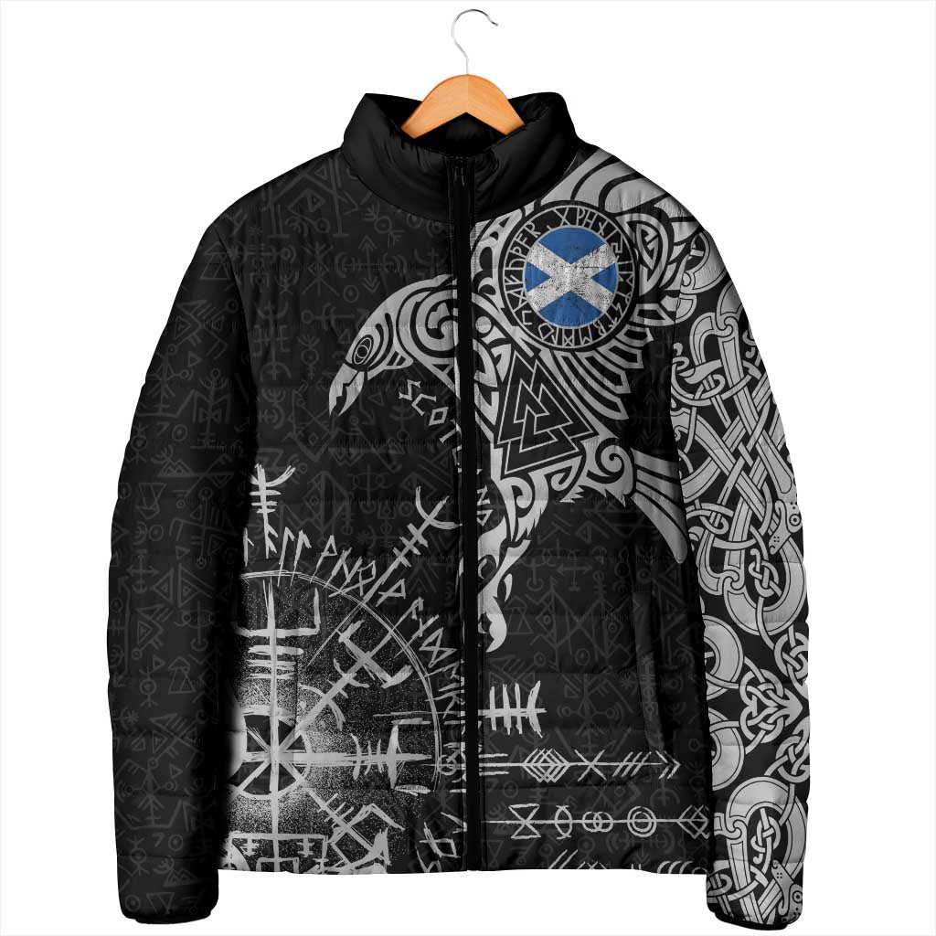 Scotland Viking Ravens Padded Jacket Vegvisir Runes Pattern - Wonder Print Shop