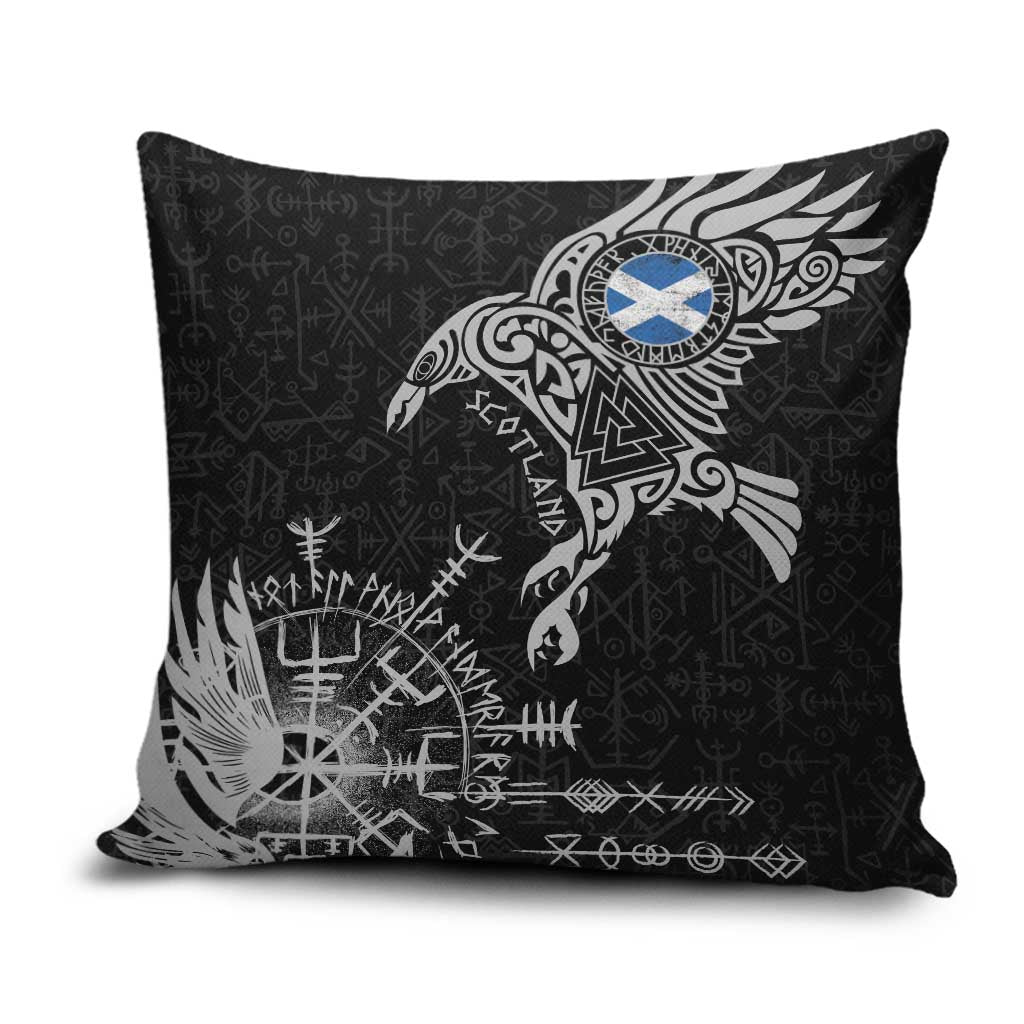 Scotland Viking Ravens Pillow Cover Vegvisir Runes Pattern - Wonder Print Shop