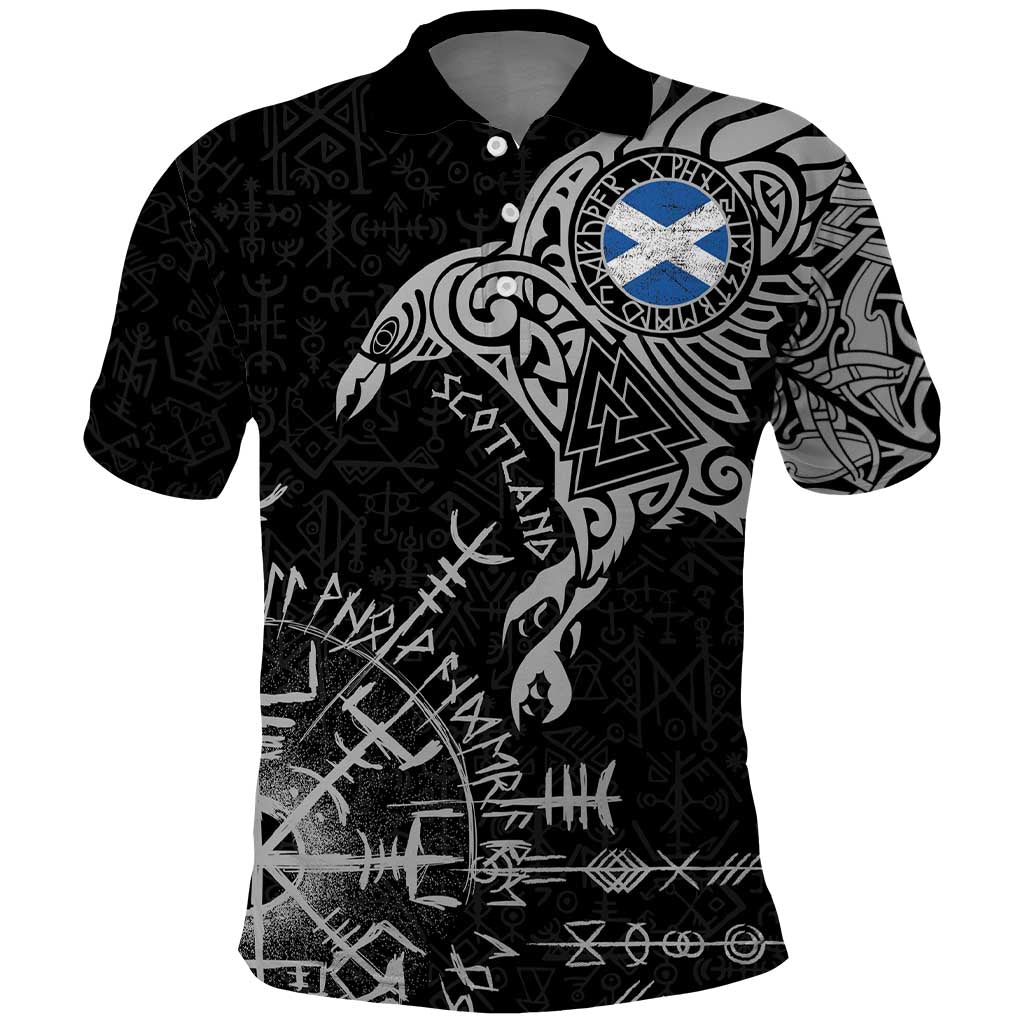 Scotland Viking Ravens Polo Shirt Vegvisir Runes Pattern - Wonder Print Shop