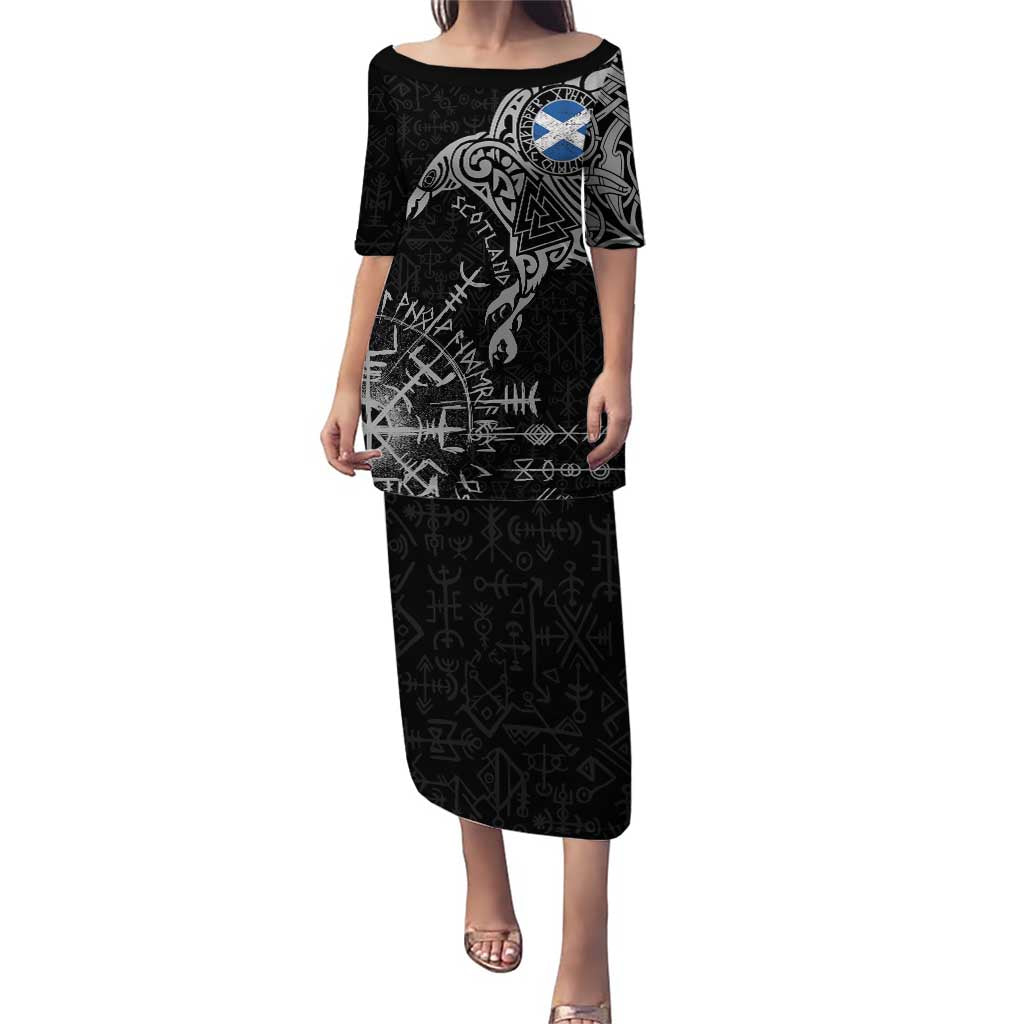 Scotland Viking Ravens Puletasi Vegvisir Runes Pattern - Wonder Print Shop