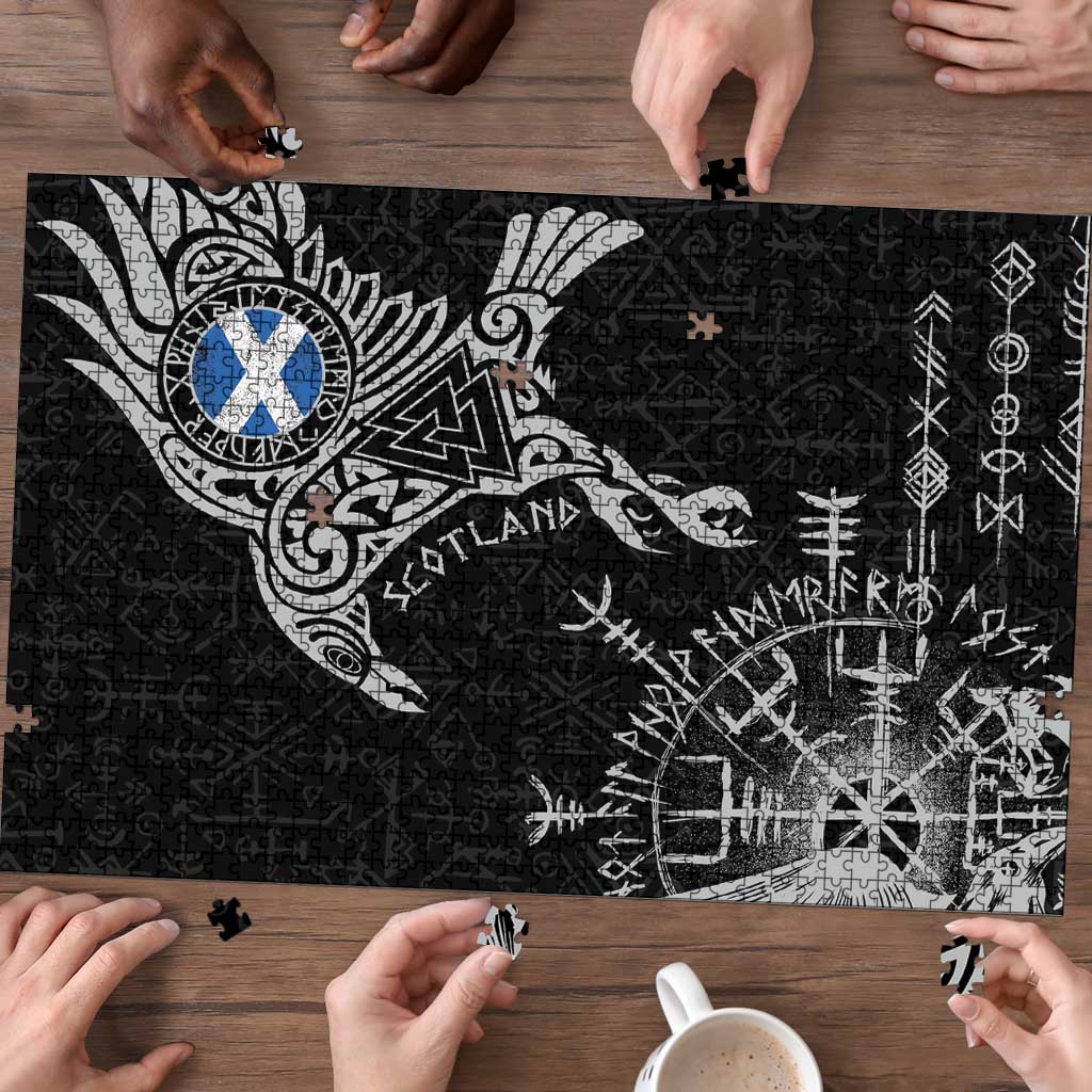 Scotland Viking Ravens Puzzle Vegvisir Runes Pattern - Wonder Print Shop