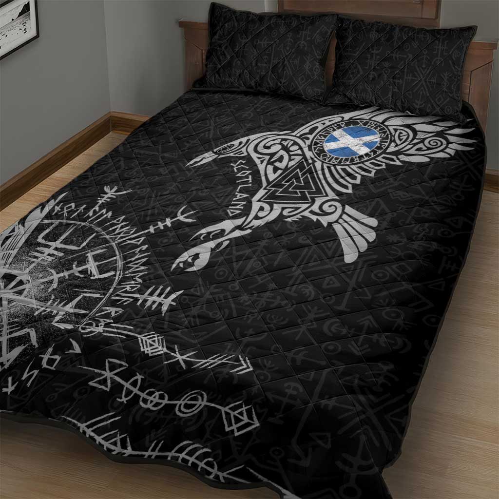 Scotland Viking Ravens Quilt Bed Set Vegvisir Runes Pattern - Wonder Print Shop