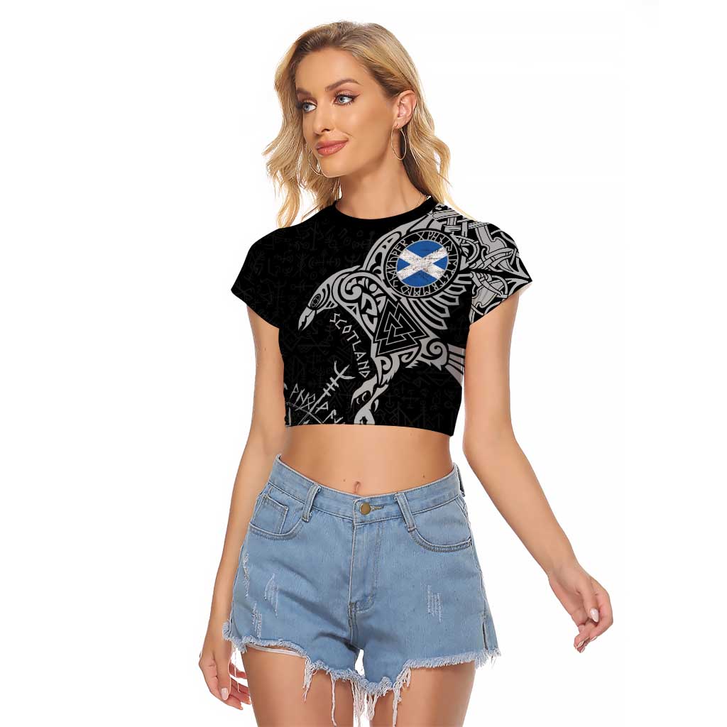 Scotland Viking Ravens Raglan Cropped T Shirt Vegvisir Runes Pattern - Wonder Print Shop