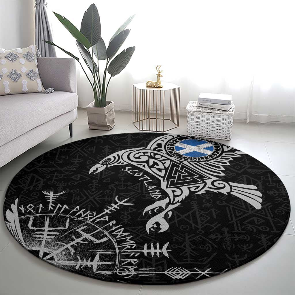 Scotland Viking Ravens Round Carpet Vegvisir Runes Pattern - Wonder Print Shop