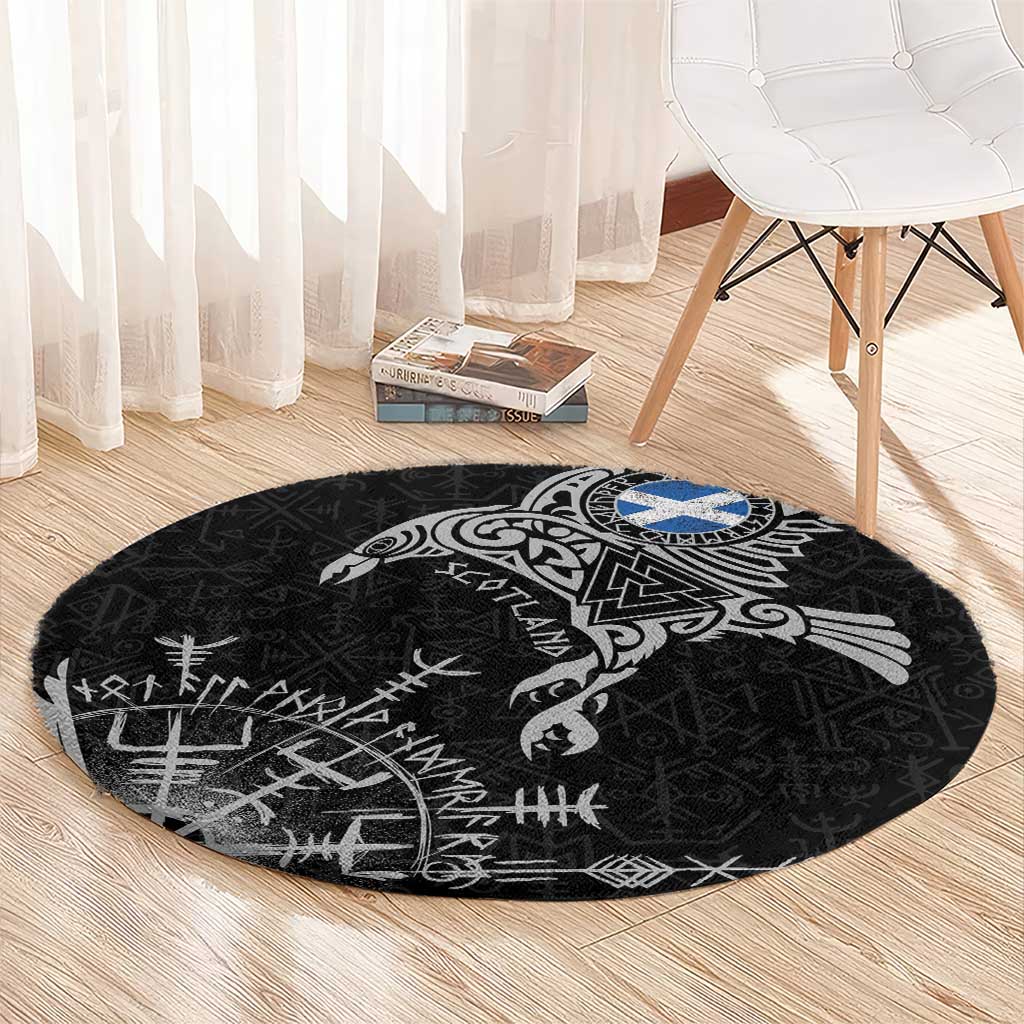 Scotland Viking Ravens Round Carpet Vegvisir Runes Pattern - Wonder Print Shop