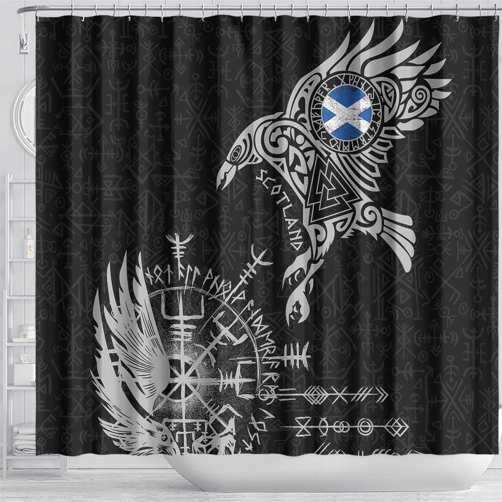 Scotland Viking Ravens Shower Curtain Vegvisir Runes Pattern - Wonder Print Shop