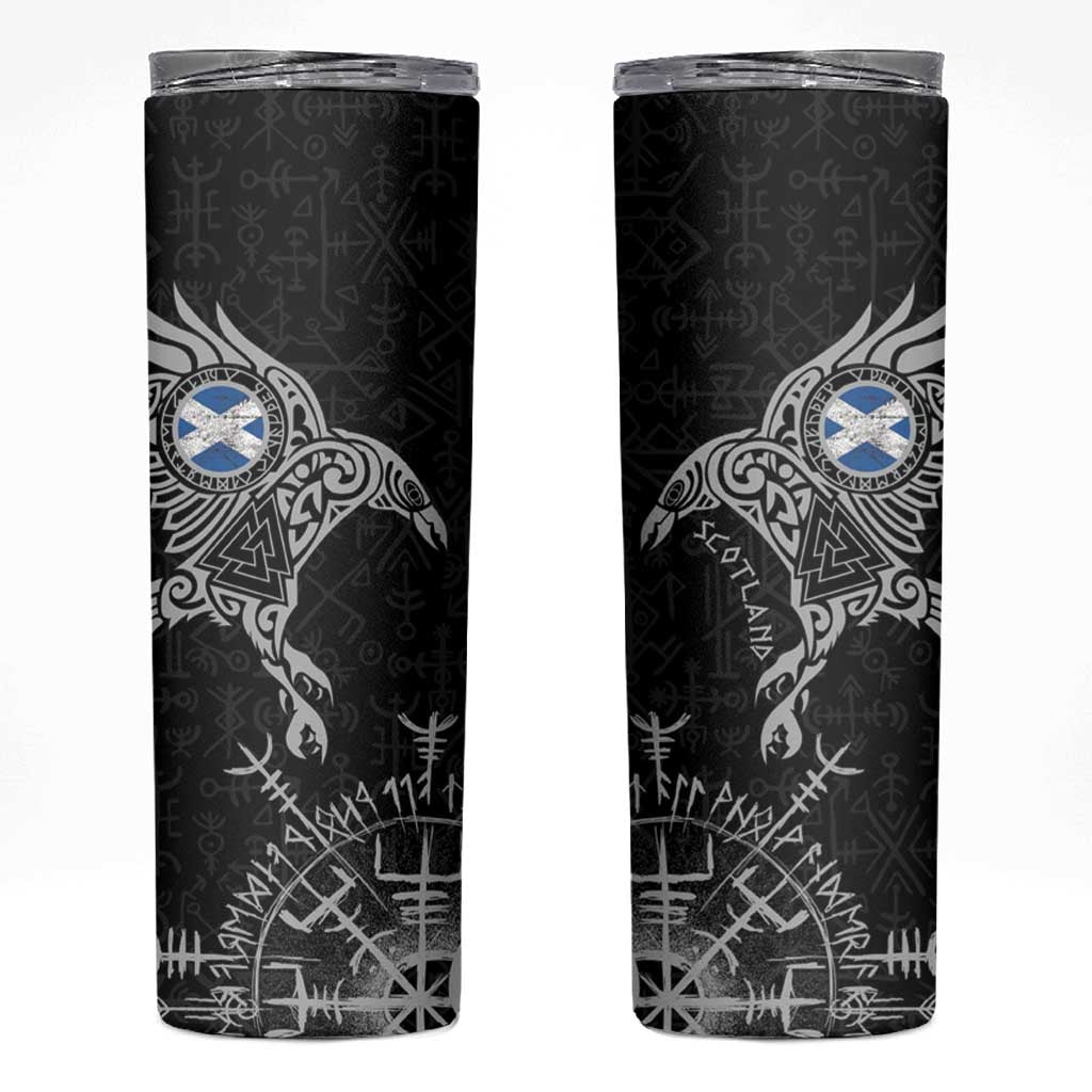 Scotland Viking Ravens Skinny Tumbler Vegvisir Runes Pattern - Wonder Print Shop